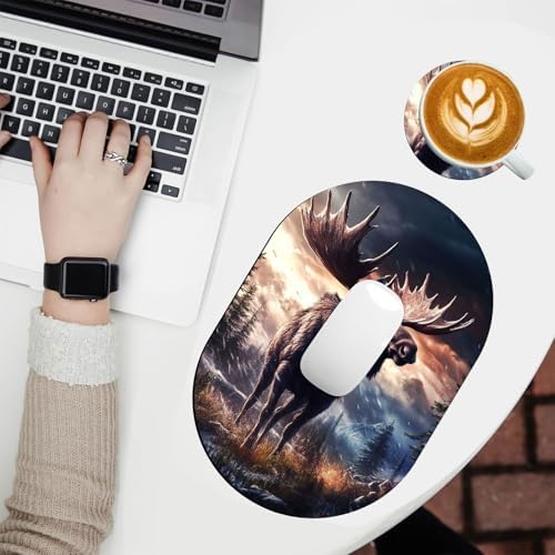 Small Mouse pad, Portable, Waterproof Non-Slip Rubber Bottom, Suitable for Wireless Mouse, Laptop Keyboard Tray for Both Men and Women, Office Travel 7.1x10.6in，Deer in Forest