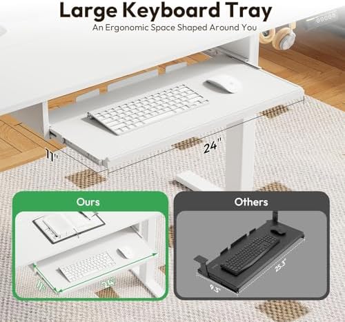 55 x 24 Inch Electric Standing Desk with Keyboard Tray, White