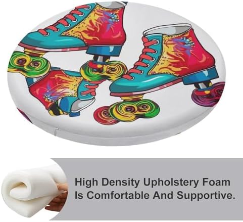 Colorful Roller Skates Round Memory Foam Seat Cushion with Removable Polyester Cover, Soft Breathable Slow Rebound Comfort Chair Pad for Dining Office Patio Kitchen and Home Furniture