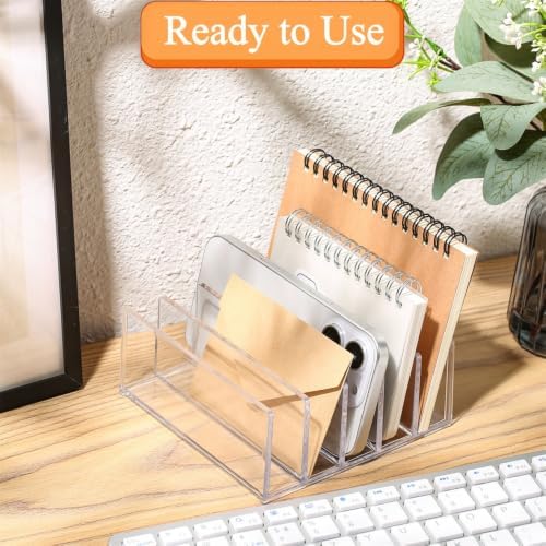 Acrylic Mail Organizer, Mail Holder, 5 Slots Letter Holder, Clear Mail Organizer Countertop, Bill Money Organizer for Business Card, Cash, Envelope, Small File Holders