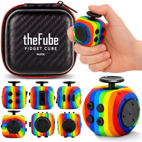 PILPOC theFube Fidget Cube Stress Relief Toy for Adults & Kids, (Rainbow)