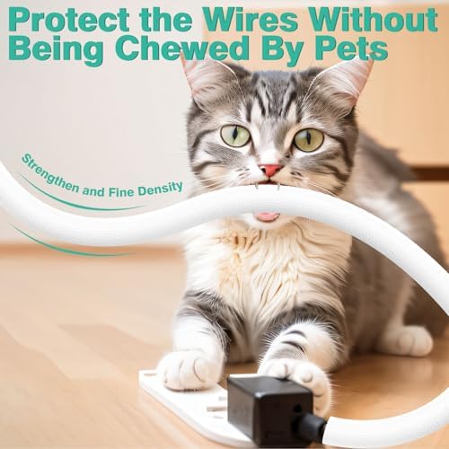 UOMTFAI Dog and Cat Cord Protector 25ft - 1/2inch, Flexible Cable Sleeve for Easy Cord Management, Protects Cables from Pets Chewing, Ideal for USB, Power, Audio and Video Cords - White