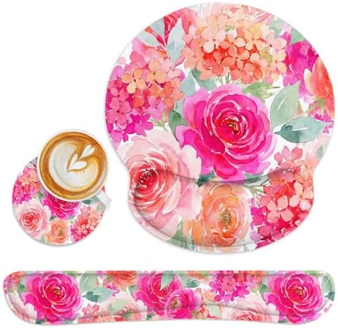 Britimes Ergonomic Mouse Pad Set with Wrist Rest, Pink Floral