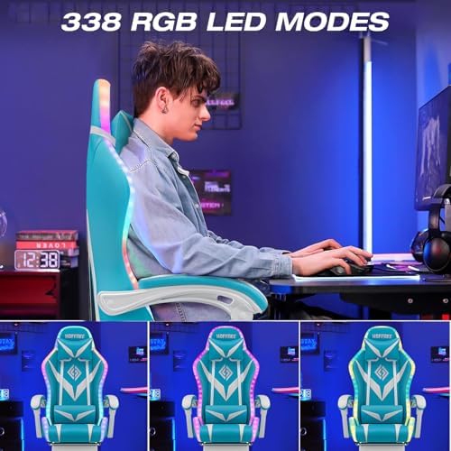 RGB Gaming Chair with Massage&Footrest Racing Style Computer Chair-Sky Blue