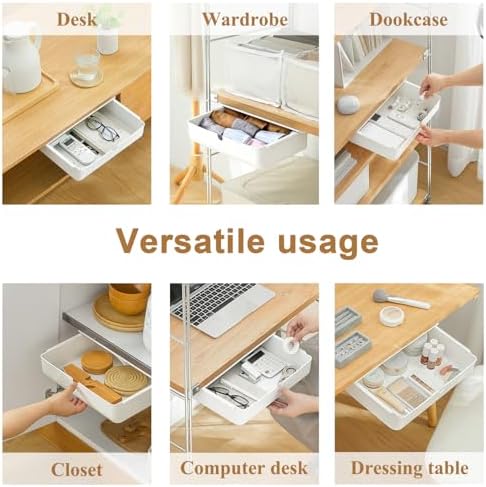 FRETONBA Under Desk Drawer for Stationery, Adhesive Slide Out, Large