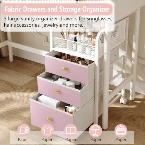Rolling Makeup Vanity Cart Makeup Organizer with Drawers for Girls
