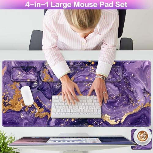 Desk Mat, Large Gaming Mouse Pad with Wrist Rest, 4in1 XXL Mousepad+Keyboard Wrist Rest+Mouse Pad Wrist Support+Cup Coaster Set Ergonomic Computer Desk Arm Wrist for Decor Home Office Women