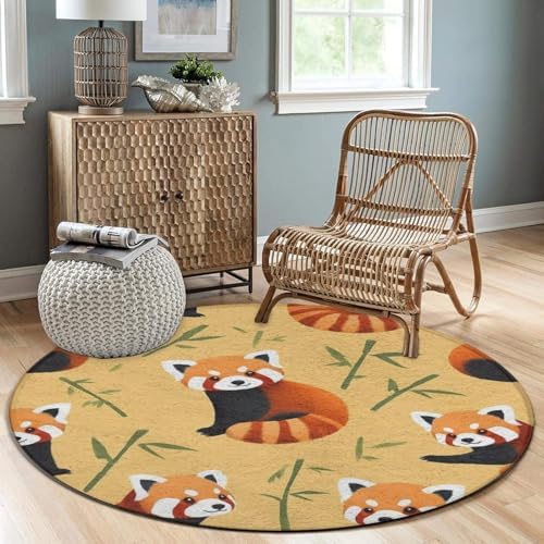 Large Home Decor Mat, Soft Round Yoga Carpet, Non Slip Machine Washable Home Office Circle Rug Cute Red Panda