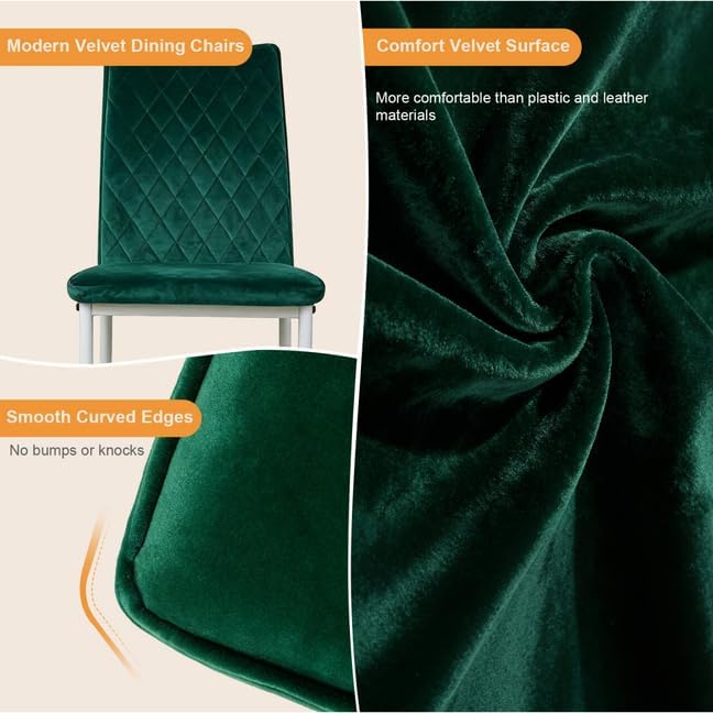 Lightdot Dining Chairs Set of 2, Moden Kitchen Table Chairs with Mental Legs and Padded Seat for Dining Room/Kitchen/Living Room/Restaurant, Green