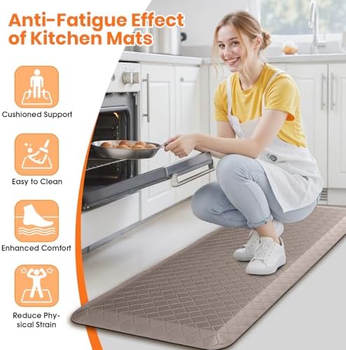 4/5 Inch Extra Thick Kitchen Mats for Floor,Non Slip Anti Fatigue Kitchen Rugs,Waterproof Stain Resistant Sink Mat,Cushioned Standing and Comfort Mats for Office (17"x47" Khaki)