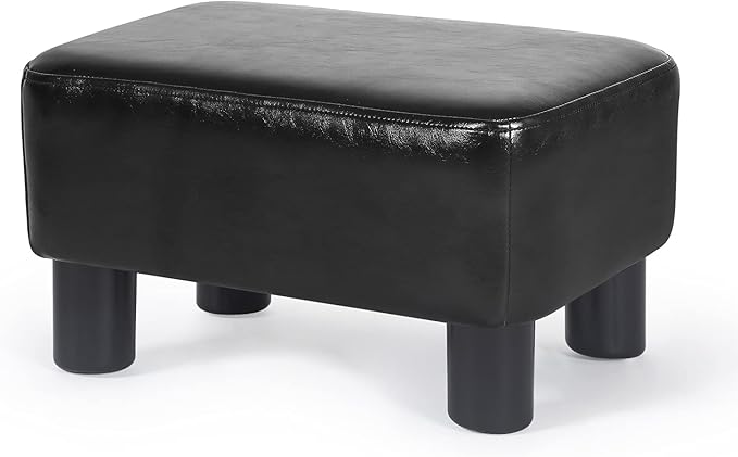Joveco Small Footstool Ottoman Footrest Modern Rectangular Footstools for Living Room Bedroom (Black PU Leather)