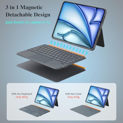 iPad Air 11 inch Case with Keyboard (M4/M3/M2, 2026/2025/2024), Pro 11, iPad A16 11th/10th, Magnetic Detachable Keyboard, Trackpad, Backlit, Adjustable Stand, Slim for Air 5th/4th Gen 10.9 inch (Gray)