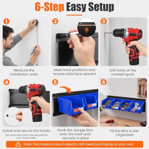 16pc Wall-Mounted Storage Organizer Set with Metal Rails Blue