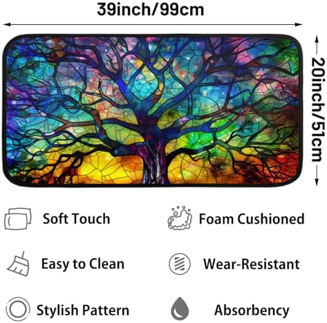 Kitchen Mats, Glass Tree Kitchen Rugs, Cushioned Anti Fatigue Kitchen Mats, Non-Slip Standing Desk Mat, Absorbent Kitchen Rug for Floor, Kitchen, Office, Sink, 20"×39"