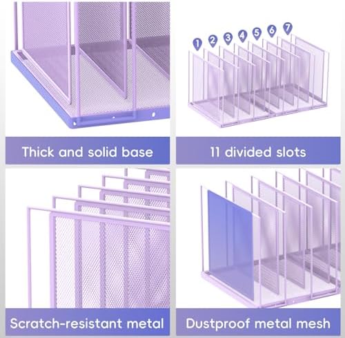 File Organizer for Desk, 7-Section Vertical File Sorter, Paper Holder Organizer Standing Metal File Folder for Office Home Classroom, Purple
