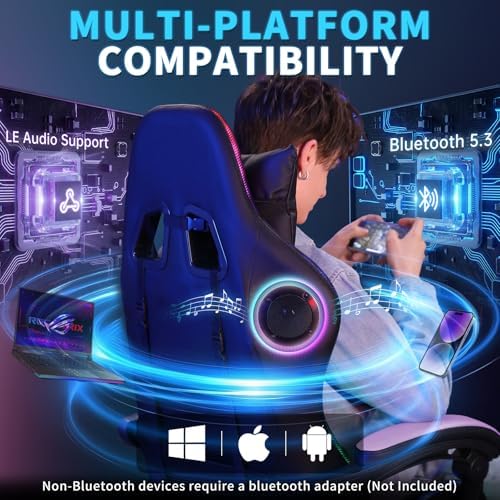 Gaming Chair with Bluetooth Speakers RGB LED Lights Computer Chair-Purple