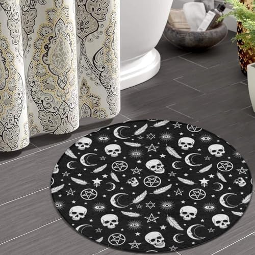 Home Decor Non Slip Kitchen Office Circle Rug, Machine Washable Modern Round Area Rug, Room Sofa Yoga Soft Round Carpet Goth Raven Crow Skull Moon Star Gothic Witch Magic Spirit Board