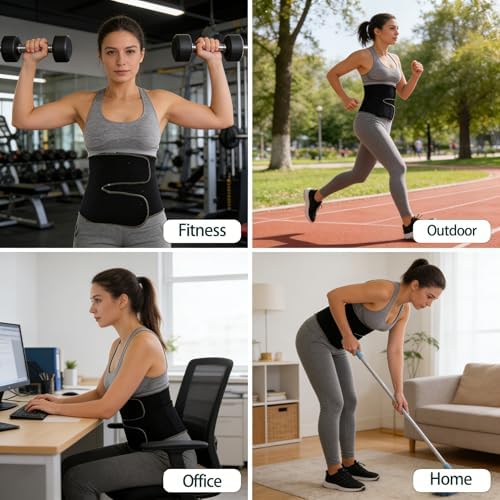 Non-Elastic Reversible Waist Trimmer Belt, Lumbar Support Sauna Trainer for Sports Sitting & Bending Posture Care