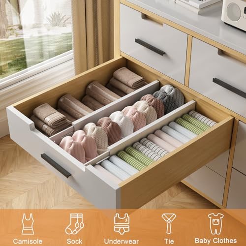 Bamboo Drawer Dividers, Adjustable Drawer Organizers, Fits 17.6–21" Drawers