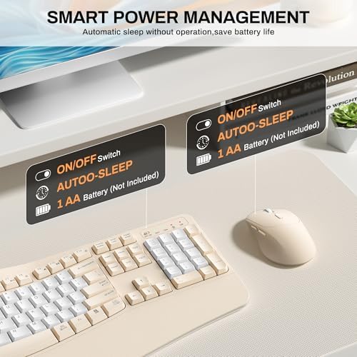 Wireless Keyboard and Mouse Combo,2.4G Ergonomic Wave Keys(Latte Color-B)
