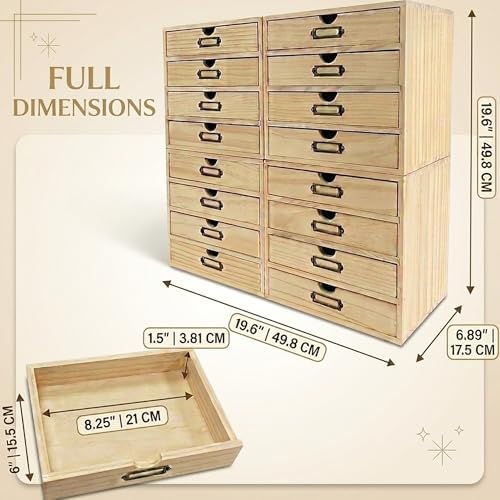 Apothecary Stackable Modular Storage Drawers, Wooden Desktop Organizer for Organization and Decluttering, Multi-Drawer Cabinet for Office Supplies, Crafts, Makeup, Kitchen Counter and Small Spaces