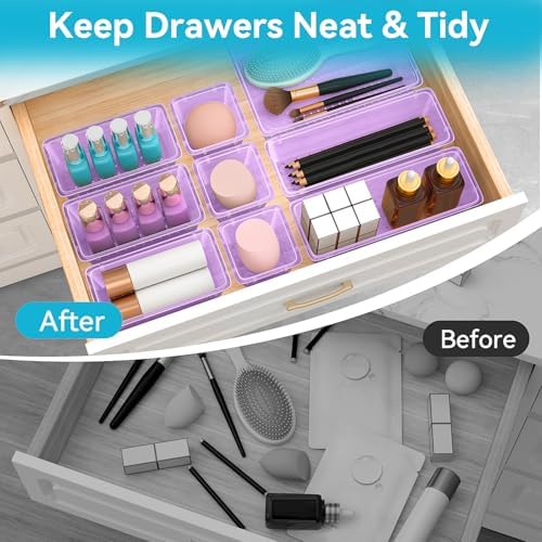 12 PCS Drawer Organizer Set, Makeup Organizers, Tool Storage Trays, Pueple