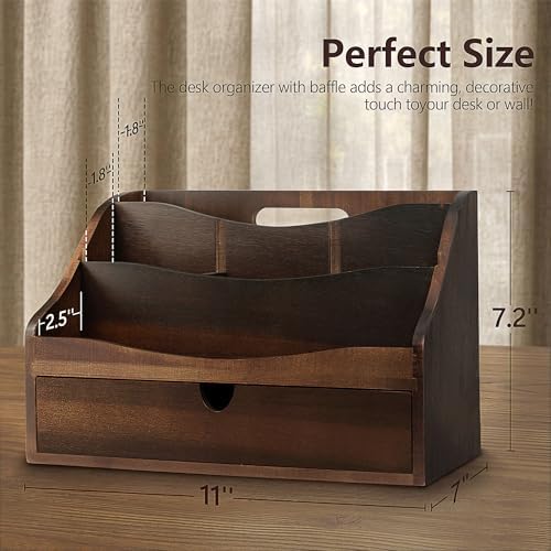 Acacia Wood Mail Organizer: Desktop Organizer for Storage, Dark Brown