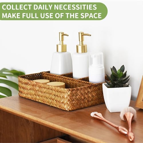 Nonam 4-Section Seagrass Tea Bag Organizer,Wicker Divided Basket,Natural