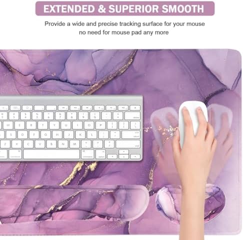 Large Mouse Pad and Keyboard Wrist Rest, Desk Pad for Keyboard and Mouse, 4-in-1 Large Gaming Mouse Pad with Wrist Support, Desk Mat for Home Office Study Game-Purple