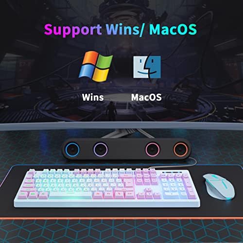 HUO JI Gaming Keyboard USB Wired with Rainbow LED Backlit, Blue Purple