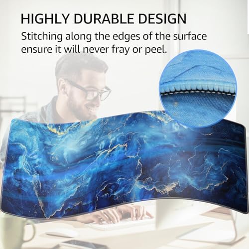 KTRIO Large Gaming Mouse Pad, Desk Mat, 31.5 x 11.8 in, Blue Marble, XL