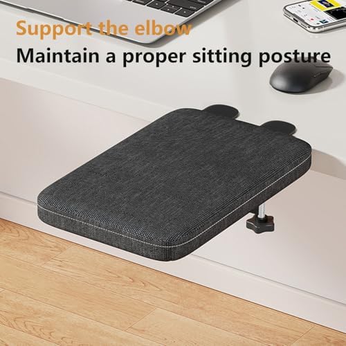 Foldable Armrest Desk Mount - Metal Support + Cushioned Pad for Wrist Relief, Ergonomic Workstation Accessory (Black)