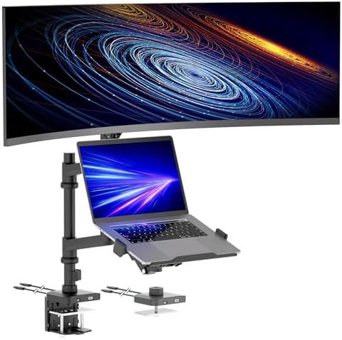 Mount-It! Proflex Series Premium Monitor and Laptop Mount with Pole, Gas Spring Arm, Supports 17–49" Ultrawide Monitors & 11.6–17.3" Laptops up to 44 lbs, USB 3.0 & USB-C, Full Motion
