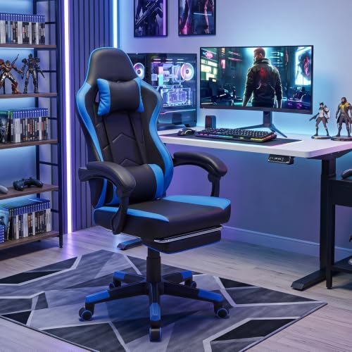 ELECWISH Ergonomic Gaming Chair, Reclining Computer Chair, Matte Blue