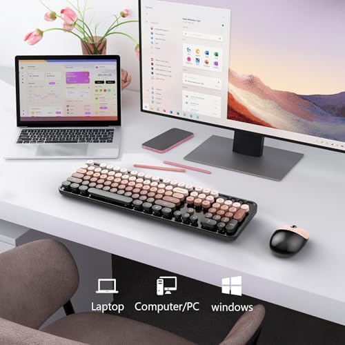 MOFII Wireless Keyboard and Mouse Combo, 2.4 GHz Full-Size Retro Round Keyboard with 8 Multimedia & Shortcut Keys, Plug and Play, Compatible with Mac, Windows, Laptop, Desktop, PC - Coffee Gradient