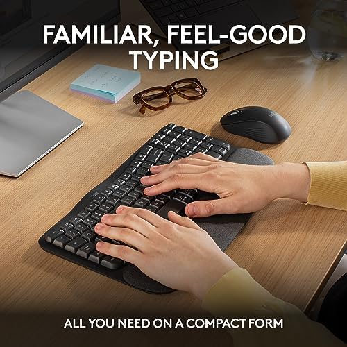 Logitech - Wave Keys MK670 Combo Ergonomic Wireless Keyboard and Mouse Bundle for Windows/Mac with Integrated Palm-Rest - Graphite (Renewed)