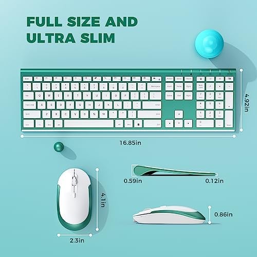 Vssoplor Wireless Keyboard and Mouse, Rechargeable Ultra Slim, Green