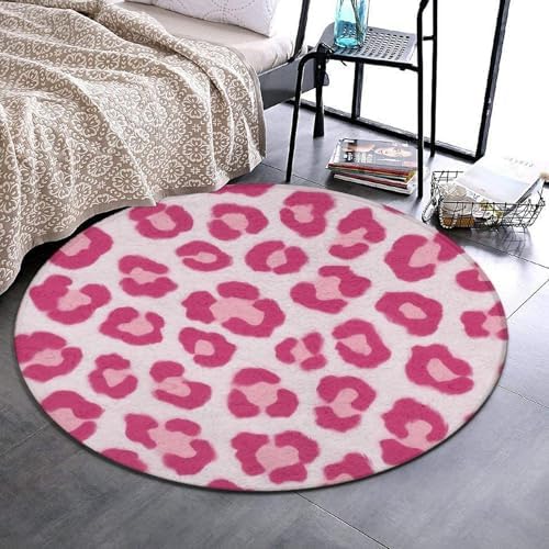 Fashion Round Area Rug Large Non Slip Carpet Unisex Home Decor Mat Pink Leopard Print