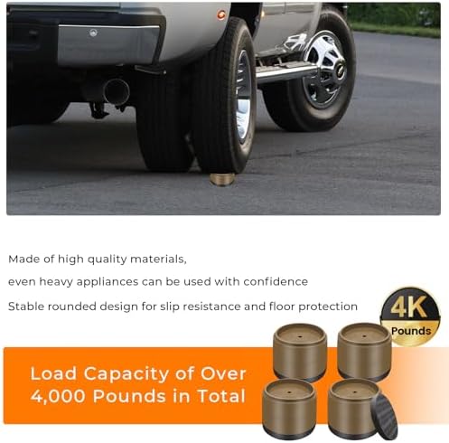 Furniture Risers Bed Risers Heavy Duty 1 inch, 2 inch, 3 inch, 4 inch Round Adjustable Bed Lifts Riser for Desk Legs Table Couch Sofa Chair Refrigerator Washing Machine (1+1+1 Inch, Brown, 4 Pack)