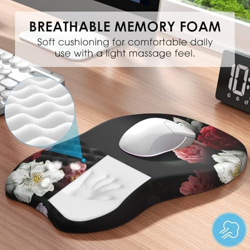 MROCO Ergonomic Mouse Pad with Wrist Support, 11.8 x 7.8 in, Black Flower