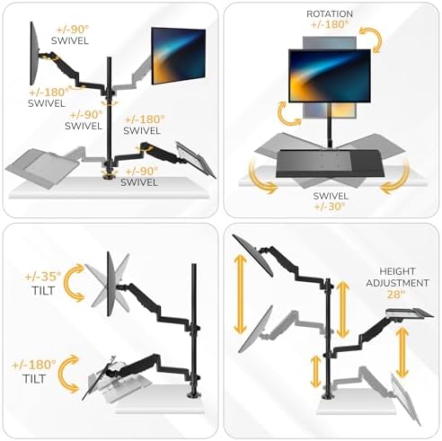 Mount-It! Sit-Stand Monitor Arm Desk Mount with Keyboard Tray, Single Monitor Fits Up to 32”, Height Adjustable Gas Spring, Full Motion Articulating Arm, Clamp or Grommet, Black