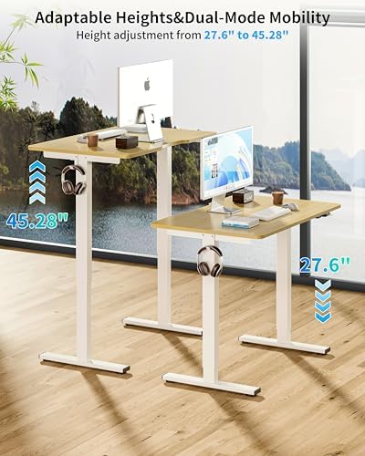 BIZUM 35.4" Small Electric Standing Desk Height Adjustable, Whole Piece Stand Up Computer Desk Work Study Writing Gaming Desks for Home Office Oak