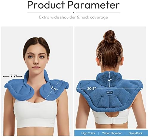 MORLIDEN Microwavable Heated Neck Wrap Warmer and Shoulder Weighted Heating Pad Microwave for Hot and Cold Compress - Light Blue