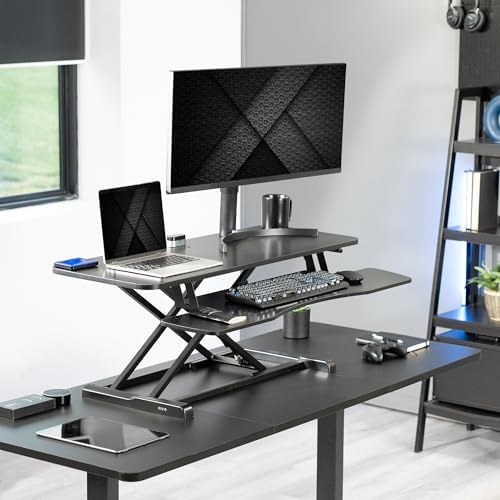 VIVO Black Carbon Fiber 42 inch Desk Converter, DESK-V042KR