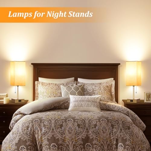 Table Lamp for Bedroom set of 2,3-Color Bedside Lamps with Pull Chain Gold