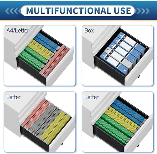 File Cabinet for Home Office,3 Drawers Mobile File Cabinets Rolling,Under Desk Metal Filing Cabinet, Small Mobile File Storage Cabinets for Legal/Letter/A4 -White/Assembly Required