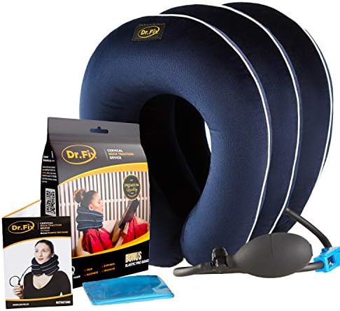 Dr Fix Cervical Neck Traction Device for Instant Neck Pain Relief at Home | Elastic Band (Dark Blue, 12-17)