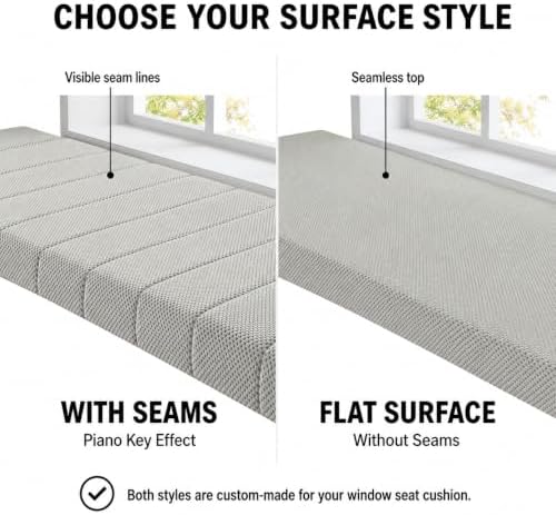 Custom Bay Window Sill Seat Cushion Plump Textured Line Customized Bench Seating Foam Cushions for Indoor Furniture, Mudroom, Reading Nook, Kitchen Dining Room, Anti-Cat, Splash-Proof, Non Slip Bottom