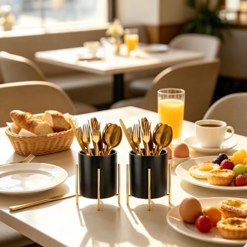Sturdy Pen Holder Simple and elegant for Desk Matte Pencil Holder Ceramic Cute Desktop Organizer Brush Holder Cup (Black and Gold Plated)