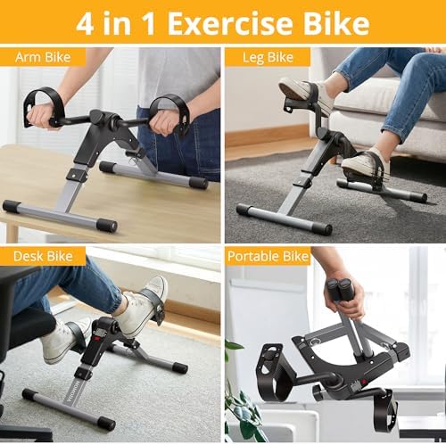 Pedal Exerciser Desk Exercise Bike Leg and Arm Exercise Bike with LCD Monitor Foldable and Portable(Black/Grey)